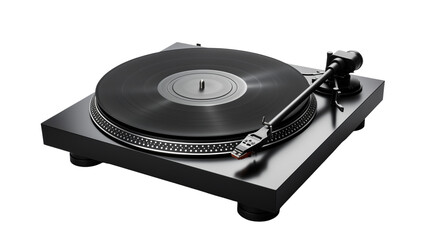 3D render of a modern black turntable, isolated on transparent background