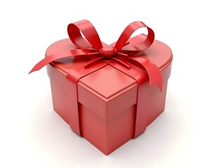 Fototapeta premium Heart-shaped gift box with ribbon 3D render icon isolated on transparent background cutout ia 