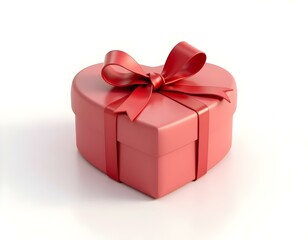 Obraz premium Heart-shaped gift box with ribbon 3D render icon isolated on transparent background cutout ia 