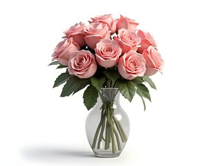 Obraz premium Rose bouquet in a vase 3D render icon isolated on transparent background cutout ia