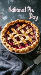 A delicious pie with a lattice crust, celebrating National Pie Day, set against a dark background.