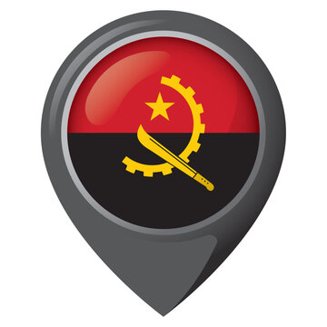 Icon representing a location pin with the flag of Angola. Ideal for catalogs of institutional materials and geography
