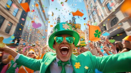 A joyful couple celebrating Saint Patrick's Day in vibrant green attire