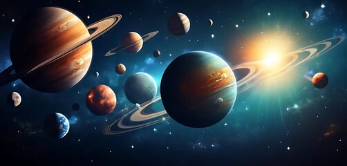 Celestial Bodies Orbiting A Bright Star In Space