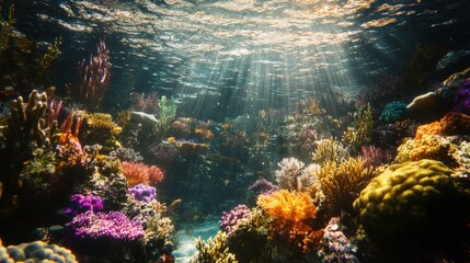 Vibrant Coral Reef Under Gentle Sunlight