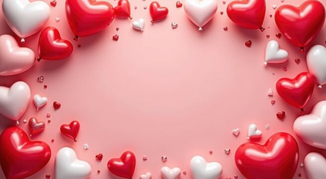 A group of red and white hearts arranged in a circle