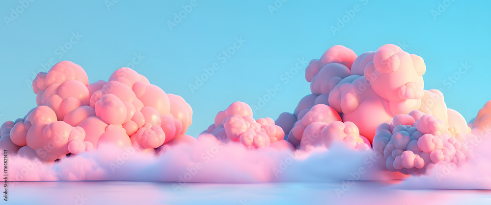 Poster Digital Render of Pink Bubble Clusters on a White Base
