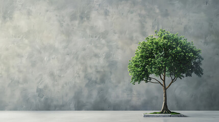 Small Green Tree Against Gray Textured Wall