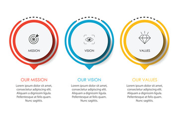Mission, vision, values, graphic design template.eps 10 on white background, Can be used for presentation workflow layout, banner, process, diagram, flowchart, infographic, annual report. © muhamad