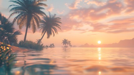 Desert Oasis with Reflections