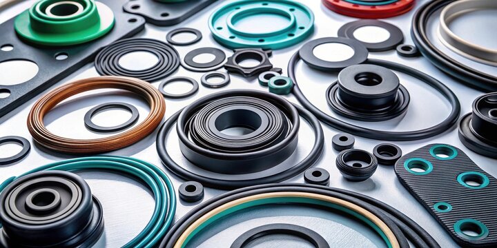 Assortment of industrial rubber seals and gaskets in various sizes and colors