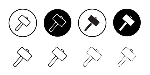 Wooden mallet icon Thin line vector illustration set