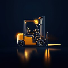 Flat icon of an EV forklift with minimalistic glowing details
