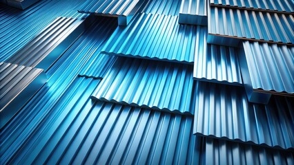 Stack of Vibrant Blue Corrugated Metal Sheets for Construction and Roofing