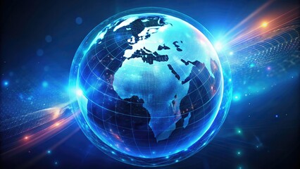 Fototapeta premium A vivid blue 3D holographic Earth globe, showcasing futuristic global network technology.