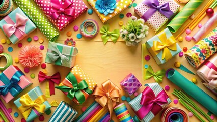 Colorful Presents and Wrapping Supplies for Festive Celebration