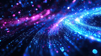 Fototapeta premium Abstract swirling blue and pink particles, glowing lights, bokeh effect.