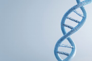 A Close-Up View of a Blue DNA Helix, Symbolizing Genetic Research and Scientific Advances in Biotechnology and Molecular Biology on a Light Background