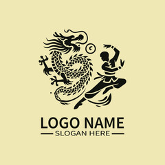 dragon dance vector logo design
