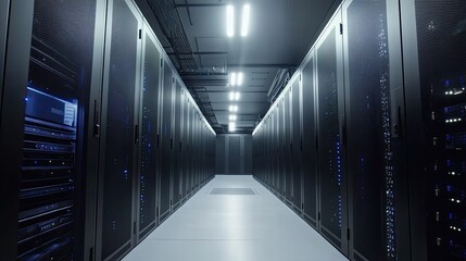 Rows of servers in a modern data center.