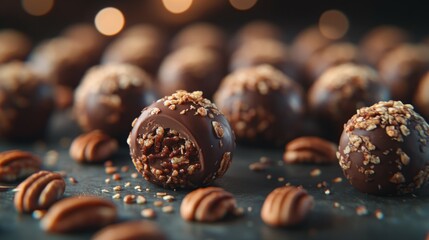 A collection of pecan balls chocolate crispy chocolate, uhd image, free-associative, back button focus, functionality emphasis, portraits with soft lighting
