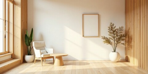 Serene Minimalist Living Room Interior Design with Natural Light and Wooden Accents