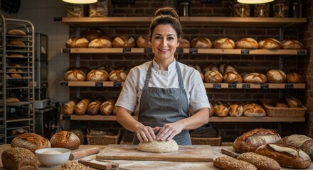 Skilled baker preparing fresh artisan bread in cozy bakery setting