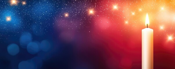 Starry abstract background idea. A glowing candle illuminates a colorful starry background, evoking warmth and serenity.