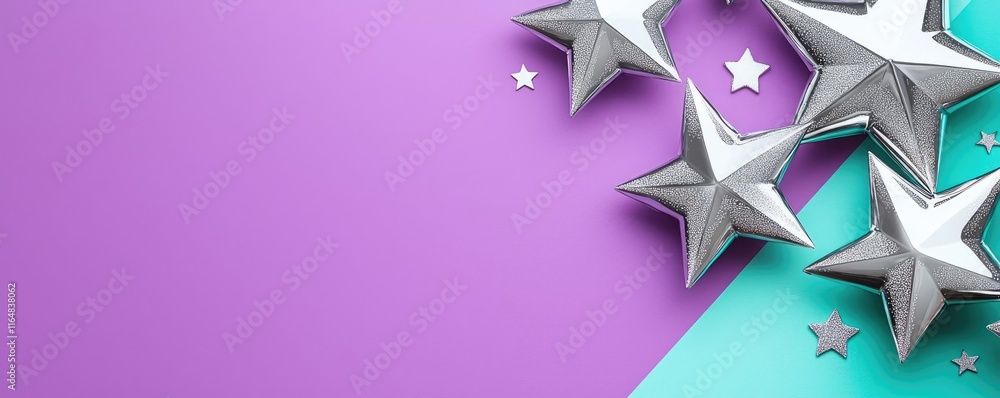 Poster starry abstract background idea. colorful geometric background with silver stars creating a festive 