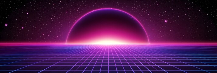 Retro Synthwave Horizon: 80s Grid Landscape