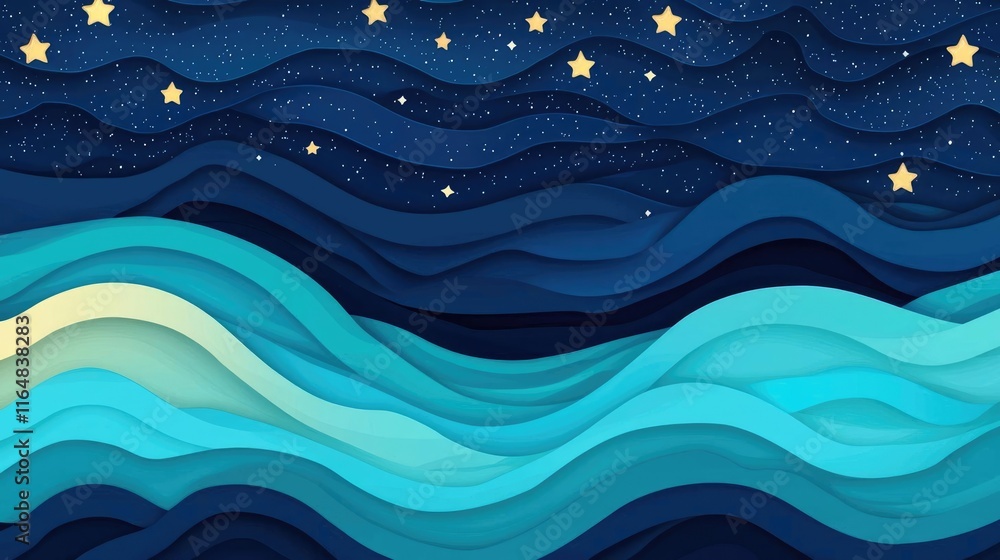 Aufkleber starry abstract background idea. abstract waves and stars in calming oceanic colors offering a sooth