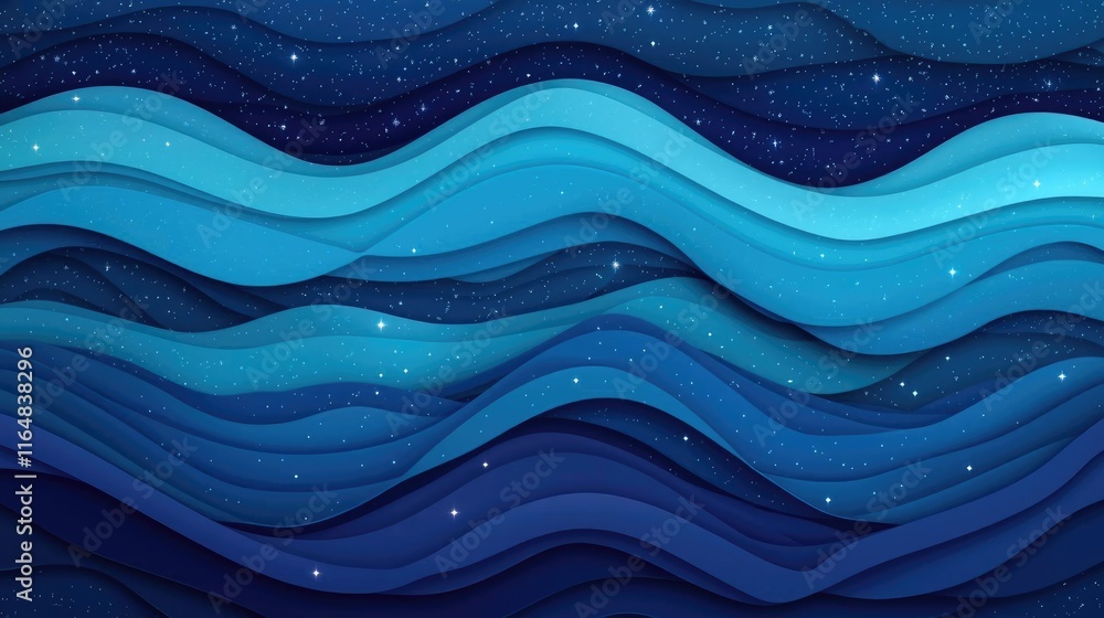 Poster starry abstract background idea. abstract wavy ocean background with shades of blue and a calming se