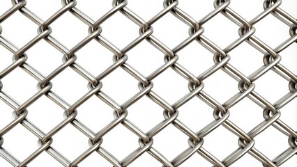 Naklejka premium Close-up view of a metallic chain link fence, showcasing its intricate diamond pattern and sturdy construction