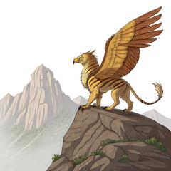 Realistic Griffin on Mountain Icon - Golden & Brown