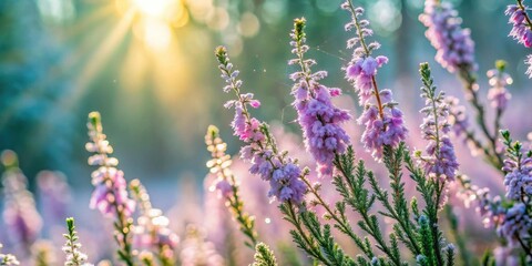 Obraz premium Sunlit Frost-Kissed Heather Blooms in a Serene Meadow