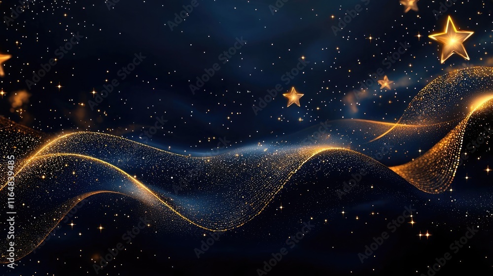 Poster starry abstract background idea. a mesmerizing swirl of stars and golden sparkles in a dark sky, cre