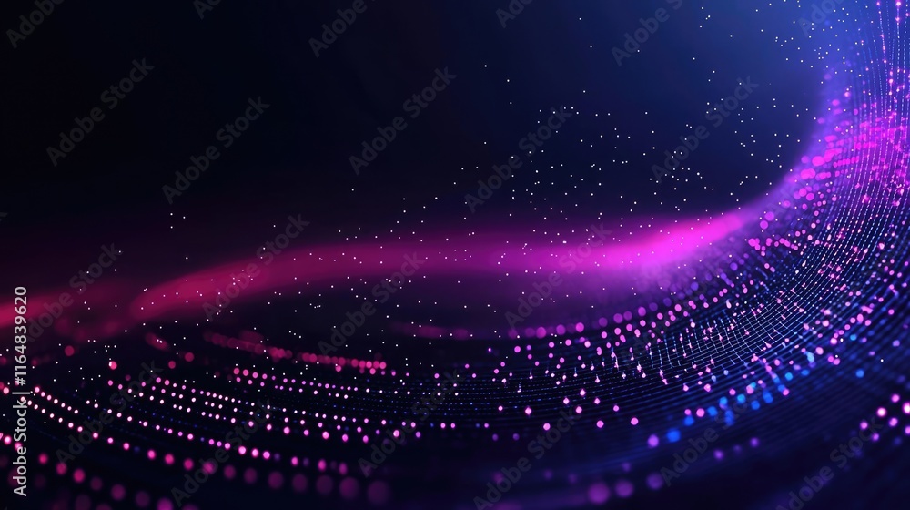 Aufkleber starry abstract background idea. abstract digital waves of purple light with glowing particles creat