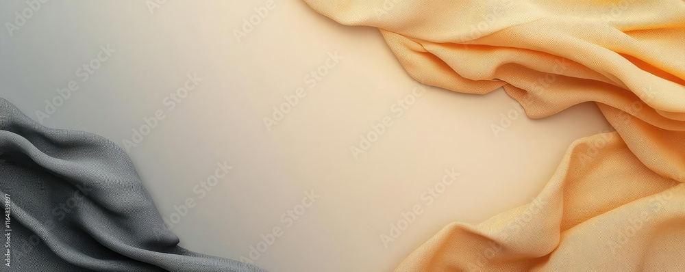 Poster torn abstract background idea. soft textured fabric drapes in shades of gray and orange creating a s