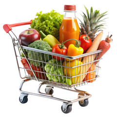 shopping cart full of vegetables isolated on transparent white background, clipping path
