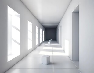Fototapeta premium White Corridor With Minimalist Cubic Forms