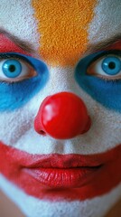 Obraz premium Vibrant Vintage Clown Face Showcasing Playful Spirit for April Fool's Day. Generative AI