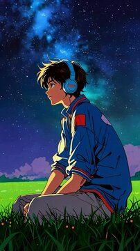 anime guy lofi, Lo-fi, 4K resolution, peaceful, plant, night, sound, music, 4K Lofi Japanese Anime-style background animation video, anime lofi guy , lofi animation, cosmic sky animation	
