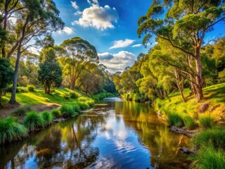 Obraz premium Explore Warrandyte River Reserve's stunning nature: scenic river views, bushwalking trails, abundant wildlife, and breathtaking landscapes.
