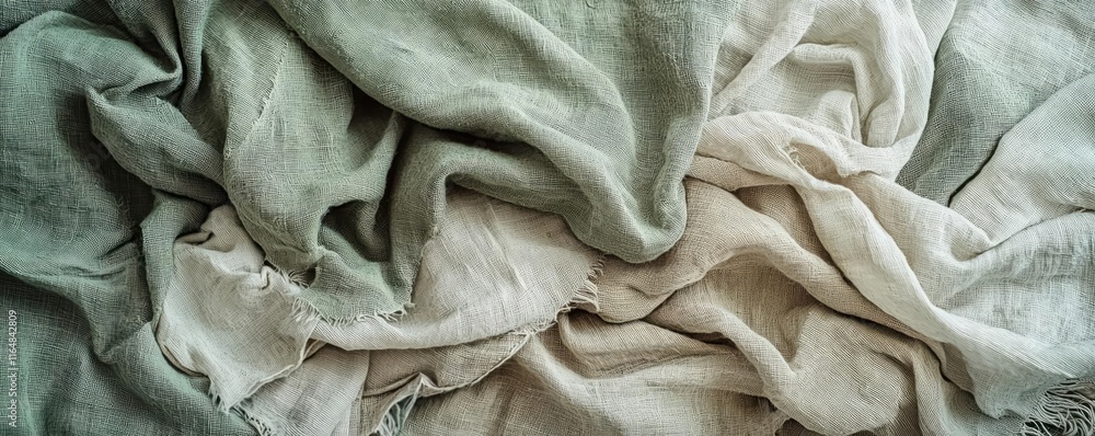 Poster torn abstract background idea. elegant textured fabric in soft shades of green and cream for stylish
