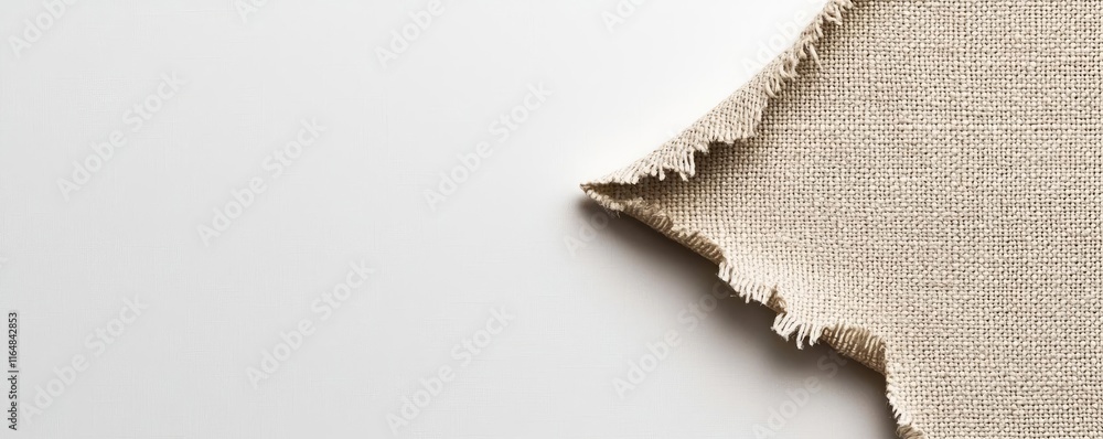 Poster torn abstract background idea. close-up of textured fabric edge on a smooth white background for des