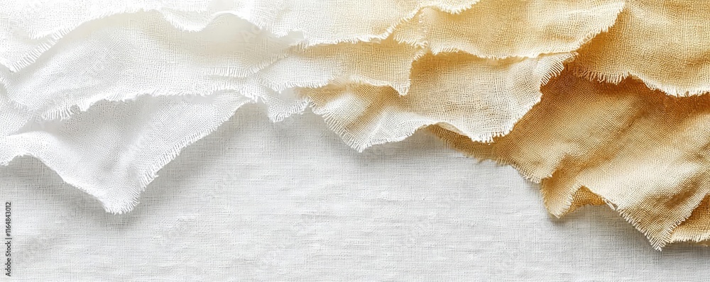 Poster torn abstract background idea. close-up of textured fabric layers in soft white and beige tones for 
