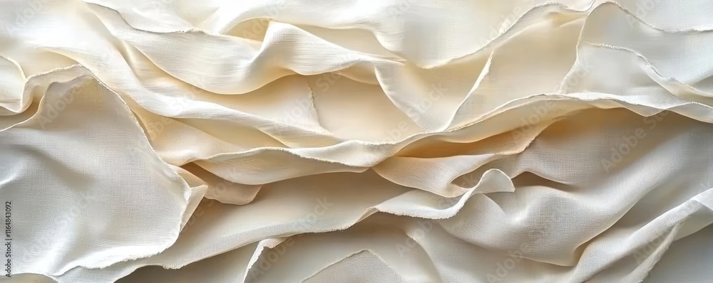 Poster torn abstract background idea. elegant white fabric with soft, flowing textures and delicate draping