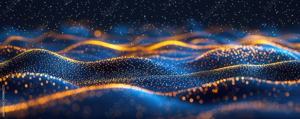 Poster starry abstract background idea. abstract digital waves with glowing particles in a mesmerizing blue