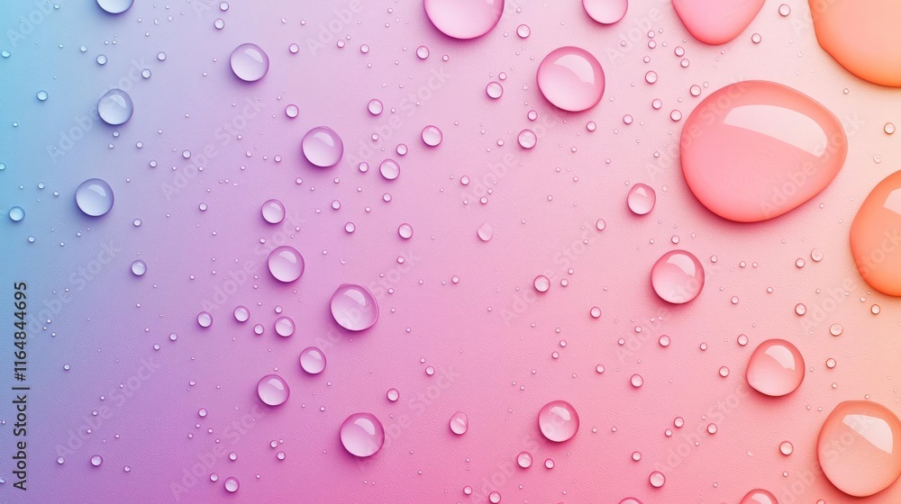 Poster droplets abstract background concept. close-up of colorful water droplets on a smooth surface, creat