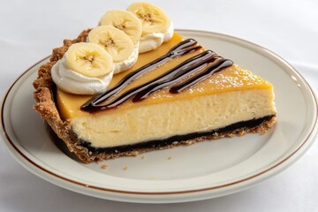 Delicious Banana Cream Pie with Whipped Cream Topping, Perfectly Sliced and Served on a Classic White Plate, Ideal for Desserts and Baking Enthusiasts